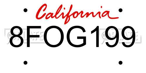 8FOG199 California License Plate