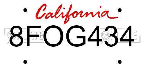 8FOG434 California License Plate