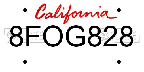 8FOG828 California License Plate