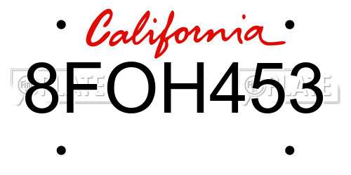 8FOH453 California License Plate