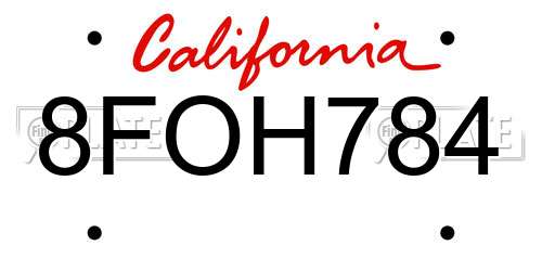 8FOH784 California License Plate
