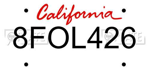 8FOL426 California License Plate
