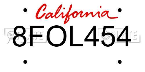 8FOL454 California License Plate