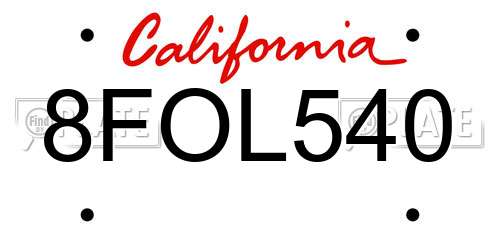 8FOL540 California License Plate