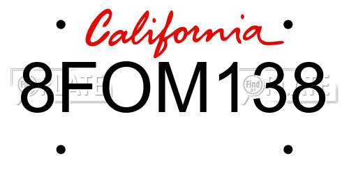 8FOM138 California License Plate