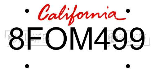 8FOM499 California License Plate