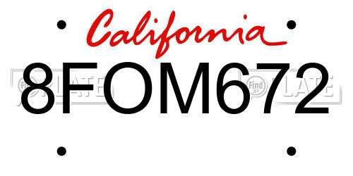 8FOM672 California License Plate