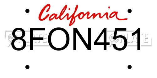 8FON451 California License Plate