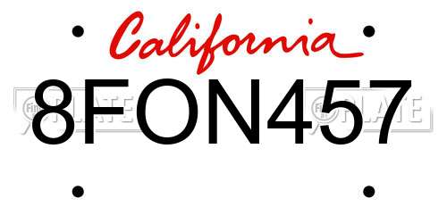 8FON457 California License Plate
