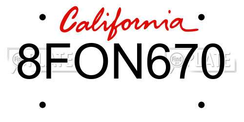 8FON670 California License Plate