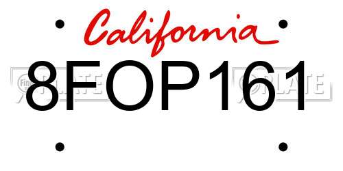 8FOP161 California License Plate