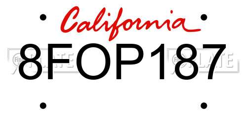 8FOP187 California License Plate
