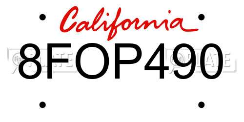 8FOP490 California License Plate