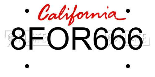 8FOR666 California License Plate