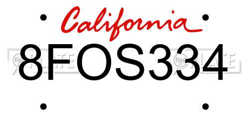 8FOS334 California License Plate
