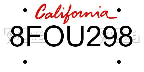 8FOU298 California License Plate