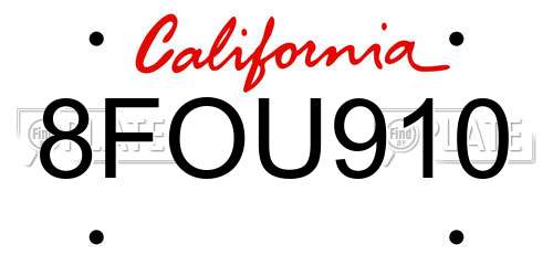 8FOU910 California License Plate