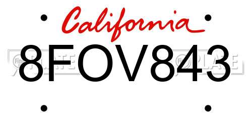 8FOV843 California License Plate