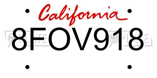 8FOV918 California License Plate