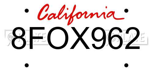 8FOX962 California License Plate
