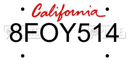 8FOY514 California License Plate