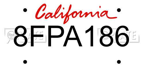 8FPA186 California License Plate