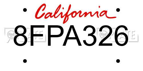 8FPA326 California License Plate