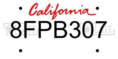 8FPB307 California License Plate