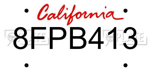 8FPB413 California License Plate