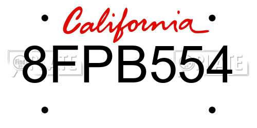 8FPB554 California License Plate