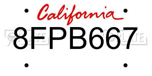 8FPB667 California License Plate