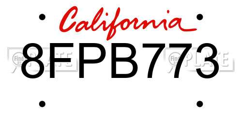 8FPB773 California License Plate