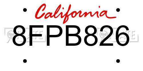 8FPB826 California License Plate