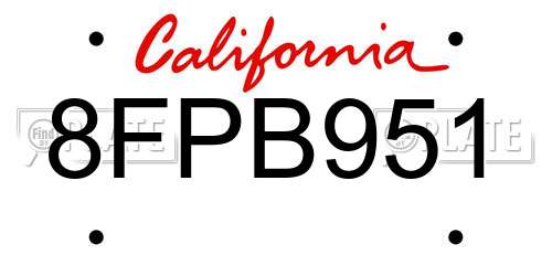 8FPB951 California License Plate
