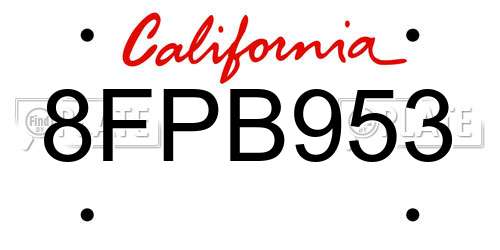 8FPB953 California License Plate