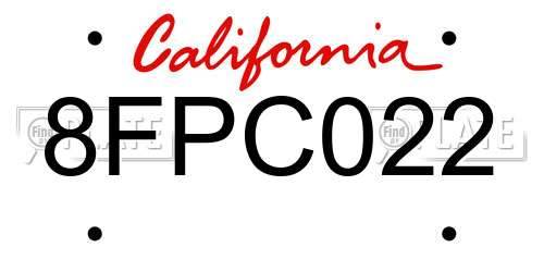 8FPC022 California License Plate