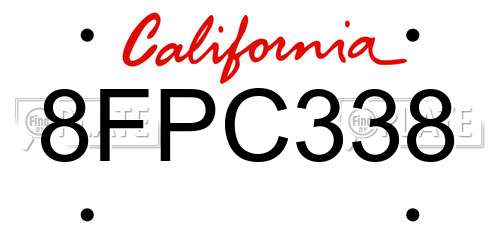 8FPC338 California License Plate