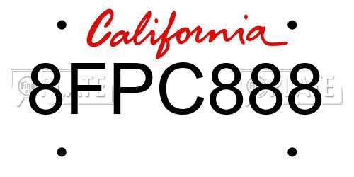 8FPC888 California License Plate