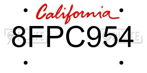 8FPC954 California License Plate