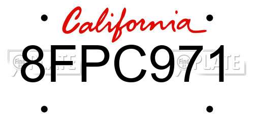 8FPC971 California License Plate