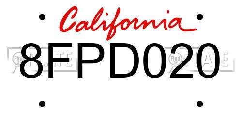 8FPD020 California License Plate