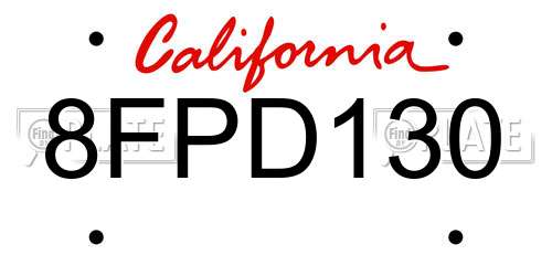 8FPD130 California License Plate