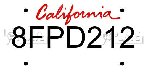 8FPD212 California License Plate
