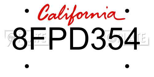 8FPD354 California License Plate