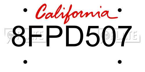 8FPD507 California License Plate