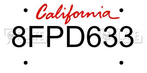 8FPD633 California License Plate