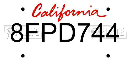 8FPD744 California License Plate