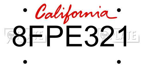8FPE321 California License Plate