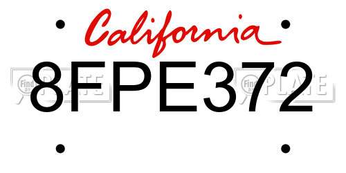 8FPE372 California License Plate