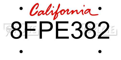 8FPE382 California License Plate